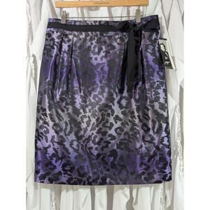 Peter Nygard Size 12 Black Night Purple Ombre Leopard Skirt Lined & Belted NWT